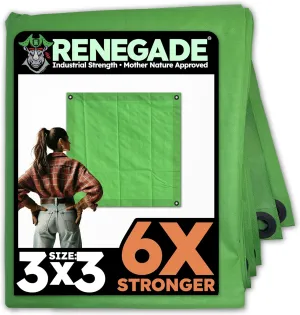 RENEGADE Heavy Duty Mini Tarp | 3’ x 3’ | PFAS & PVC Free | Rip, Tear, UV & Waterproof | Ultra Tough Weather Protective Cover | Construction Agriculture Home Garden Patio Camping Boat Outdoor