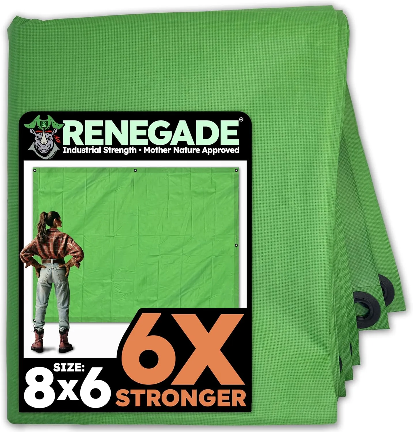 RENEGADE Industrial Strength Tarp | 8’ x 6’ | PFAS & PVC Free | Rip, Tear, UV & Waterproof | Ultra Tough Weather Protective Cover | Construction Agriculture Home Garden Patio Camping Boat Outdoor