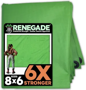 RENEGADE Industrial Strength Tarp | 8’ x 6’ | PFAS & PVC Free | Rip, Tear, UV & Waterproof | Ultra Tough Weather Protective Cover | Construction Agriculture Home Garden Patio Camping Boat Outdoor