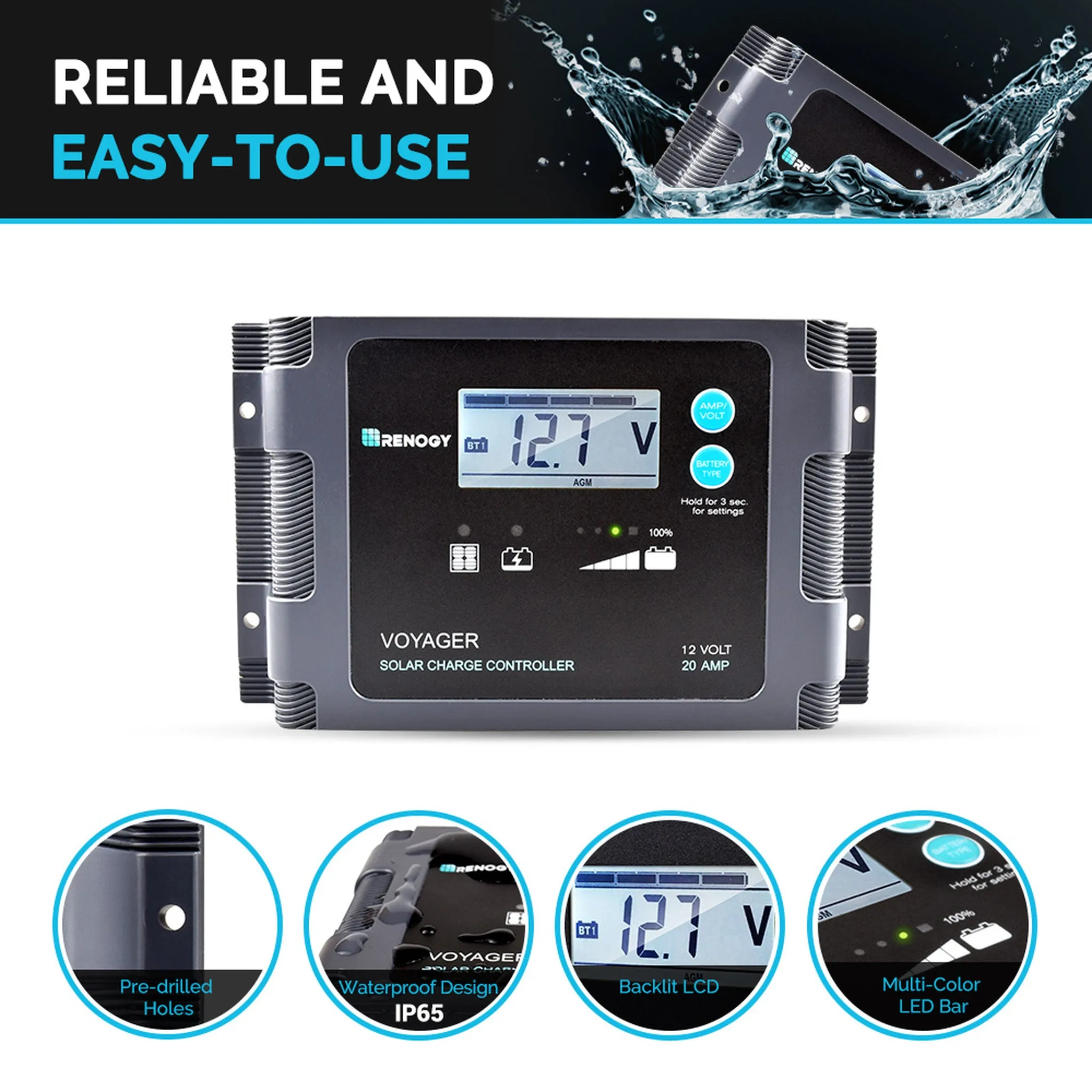 RENOGY 100 Watt 12 Volt Monocrystalline Foldable Solar Suitcase with Voyager