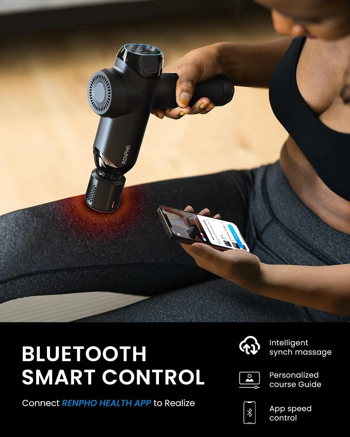 RENPHO Massage Gun Deep Tissue with Heat and Cold, FSA HSA Eligible Percussion Muscle Massage Gun Bluetooth with 12mm Amplitude, Handheld Massager Gun, Power  Thermacool