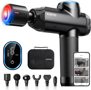 RENPHO Massage Gun Deep Tissue with Heat and Cold, FSA HSA Eligible Percussion Muscle Massage Gun Bluetooth with 12mm Amplitude, Handheld Massager Gun, Power  Thermacool