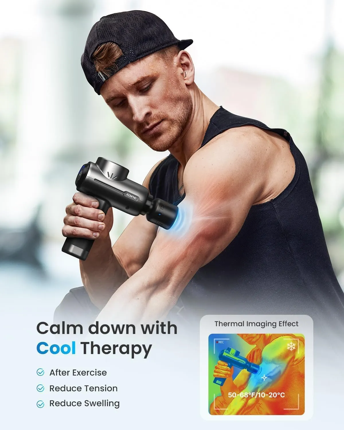 RENPHO Massage Gun with Heat and Cold, FSA HSA Eligible Portable Percussion Muscle Deep Tissue Massager with Bluetooth, Carry Case, Active  Thermacool