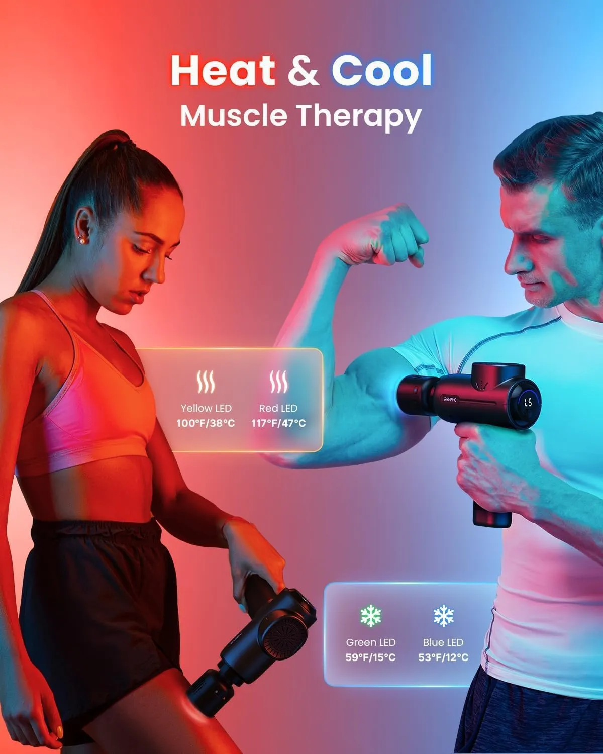 RENPHO Massage Gun with Heat and Cold, FSA HSA Eligible Portable Percussion Muscle Deep Tissue Massager with Bluetooth, Carry Case, Active  Thermacool