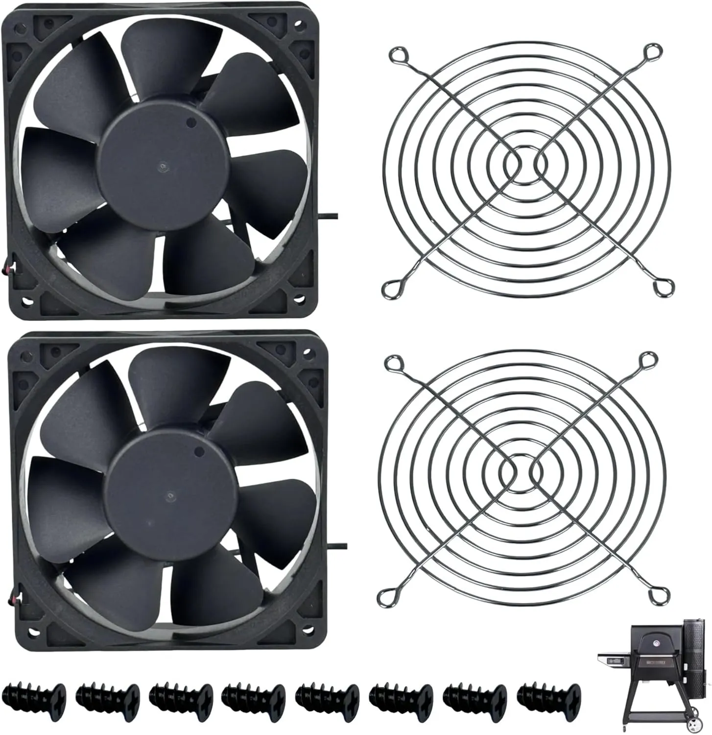 Replacement Fan Kit 9904190040 for Masterbuilt Gravity Series 560/800/1050 | OEM-Compatible Digital Charcoal Grill & Smoker | Includes Fan, Guard, Screws (MB20041020/MB20040221)（2 pack）