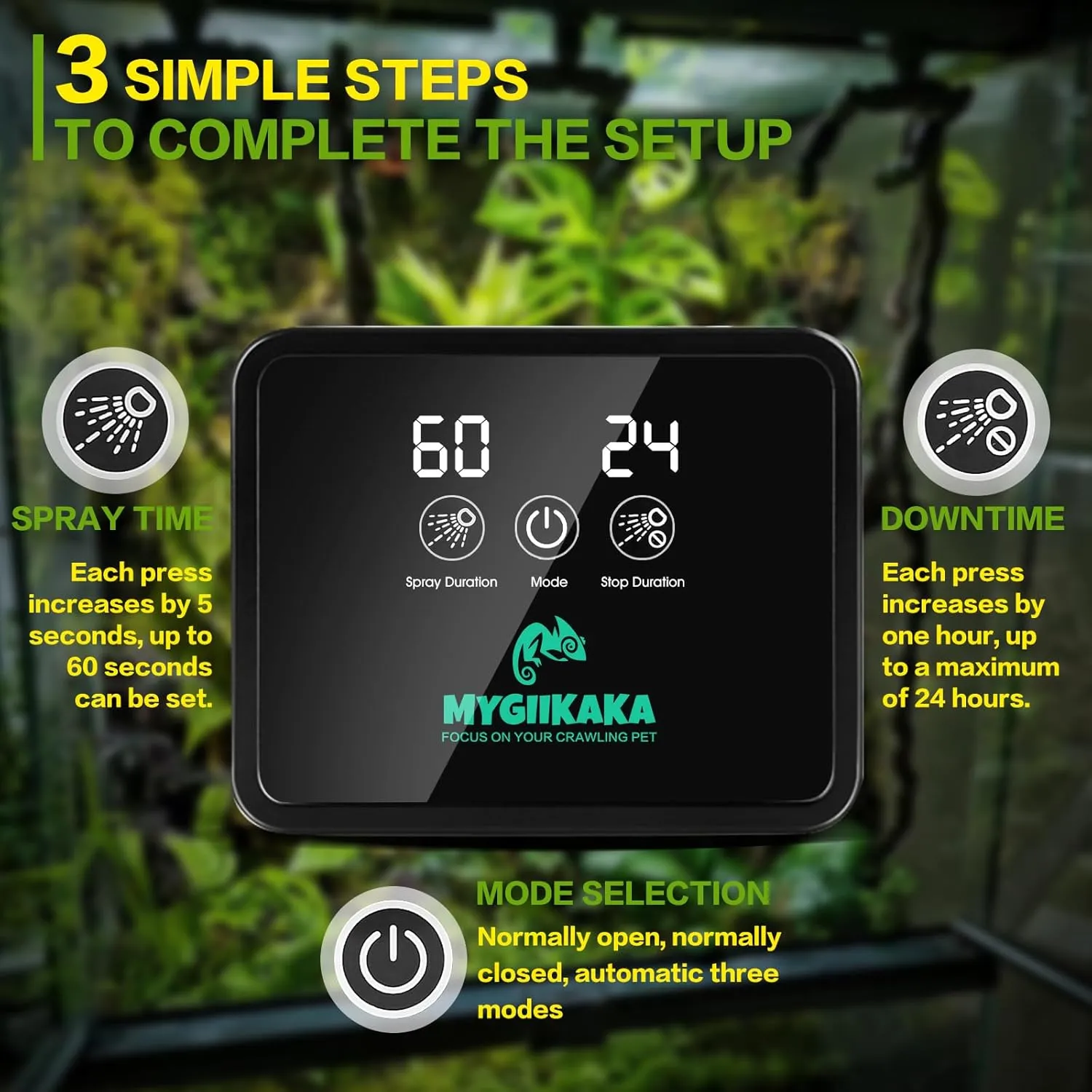 Reptile Smart Mister, Reptile Humidifiers Misting System Automatic with Timer, Terrariums Humidifier with 360°Adjustable Misting Nozzles, Spray Kit for Rainforest Plants Amphibian