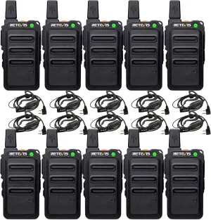 Retevis RT19 Mini Walkie Talkie, Walkie Talkies with Earpiece, 1300mAh, Metal Clip, Portable, Compact Two Way Radio for Adults Business Office School Church Restaurant Retail(10 Pack)