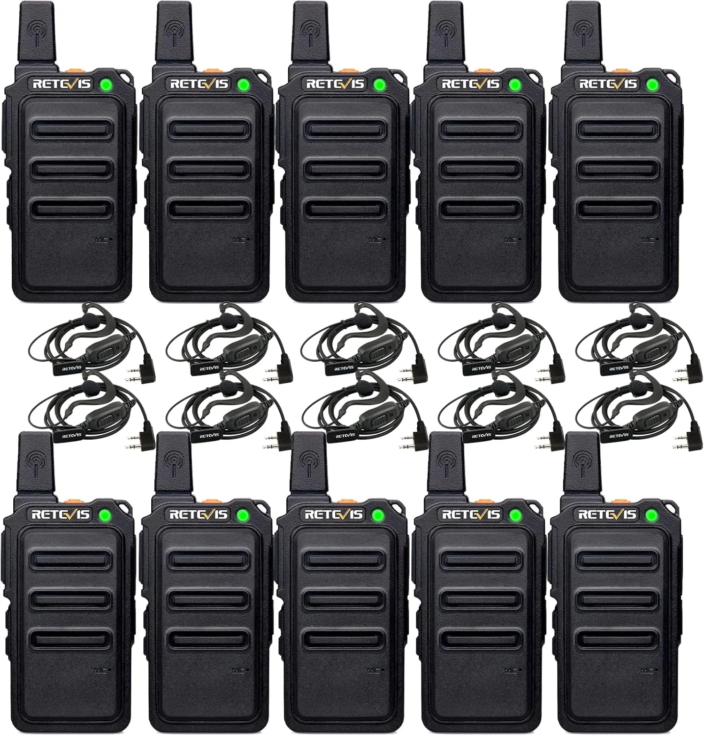 Retevis RT19 Mini Walkie Talkie, Walkie Talkies with Earpiece, 1300mAh, Metal Clip, Portable, Compact Two Way Radio for Adults Business Office School Church Restaurant Retail(10 Pack)