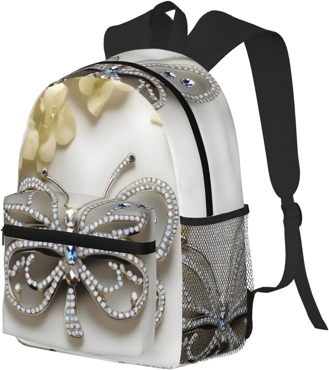 Rhinestone Butterfly And Flower Print Backpack For Women Men, Laptop Bookbag,Lightweight Casual Travel Daypack