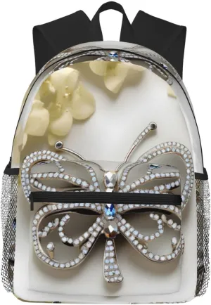 Rhinestone Butterfly And Flower Print Backpack For Women Men, Laptop Bookbag,Lightweight Casual Travel Daypack