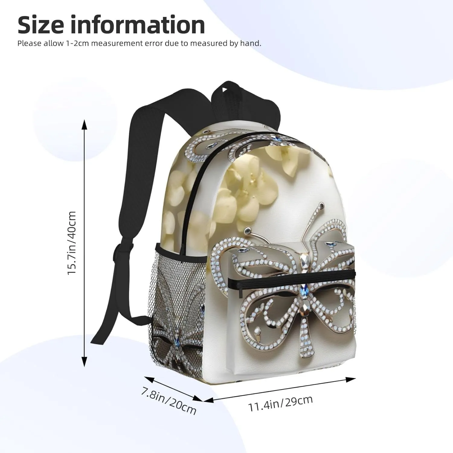 Rhinestone Butterfly And Flower Print Backpack For Women Men, Laptop Bookbag,Lightweight Casual Travel Daypack