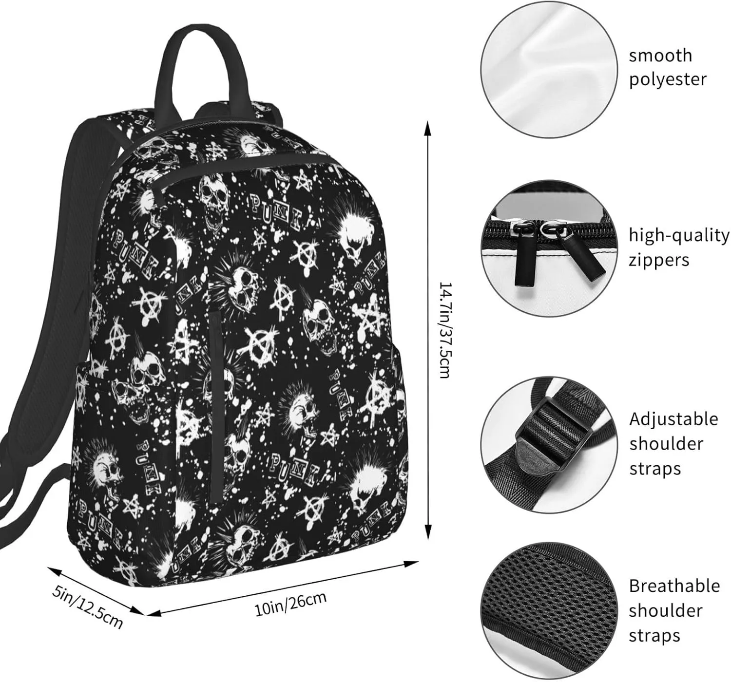 RIMENCH Lightweight Casual Laptop Backpack For Men and Women cool gothic punk skull Bookbag For College