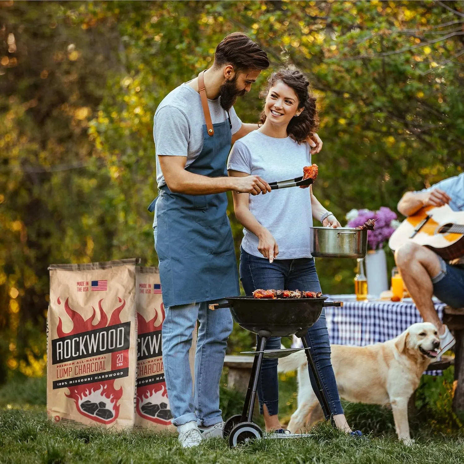 Rockwood Natural Lump Charcoal – Premium Oak, Hickory & Cherry Hardwood Blend for High-Heat Grilling & Slow Smoking – Compatible with Kettle & Kamado Grills, Clean Burning, Made in USA – 20lbs (1pk)