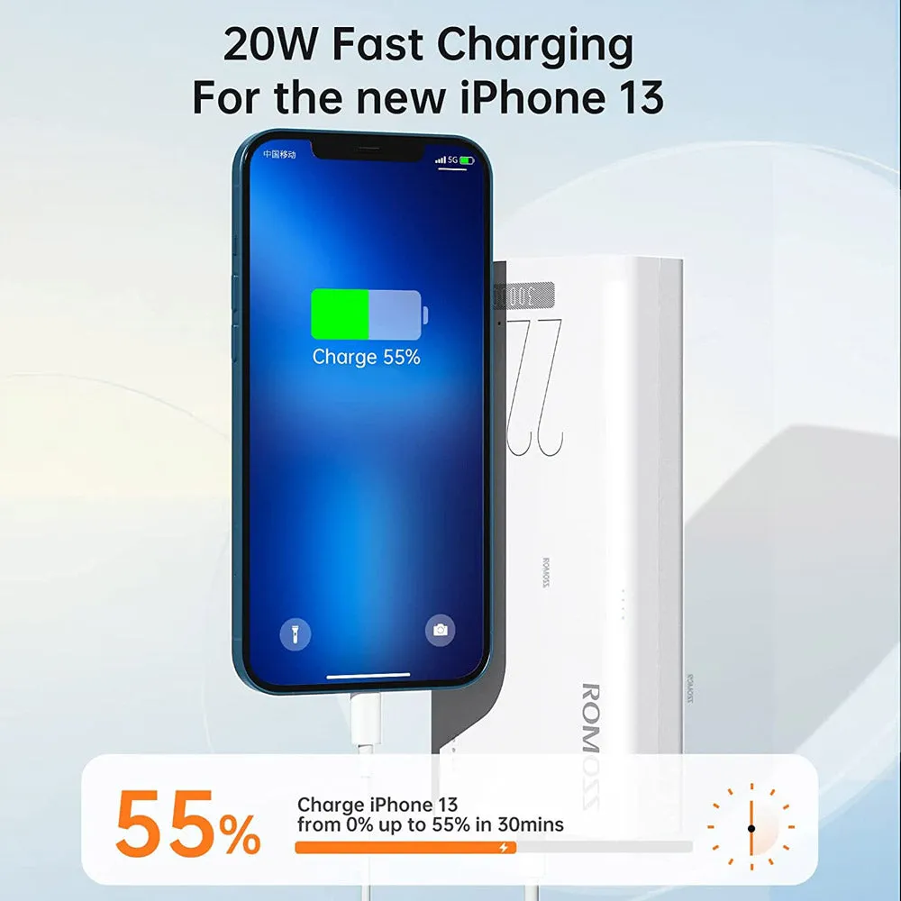 Romoss Sense8F 30000mAh 22.5W Ultra-Fast Charging Power Bank - White