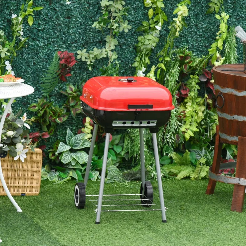 Rootz Charcoal Grill Trolley - Kettle Grill - BBQ Grill - Heat-Resistant Metal - Adjustable Ventilation - Mobile Wheels - 48cm x 52.5cm x 79.5cm