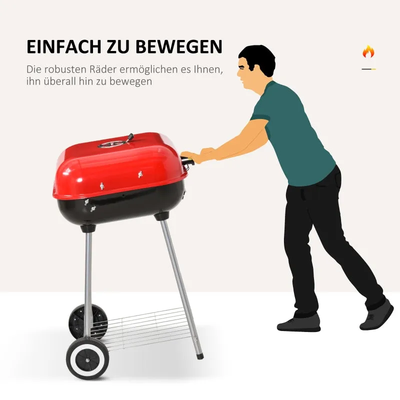 Rootz Charcoal Grill Trolley - Kettle Grill - BBQ Grill - Heat-Resistant Metal - Adjustable Ventilation - Mobile Wheels - 48cm x 52.5cm x 79.5cm