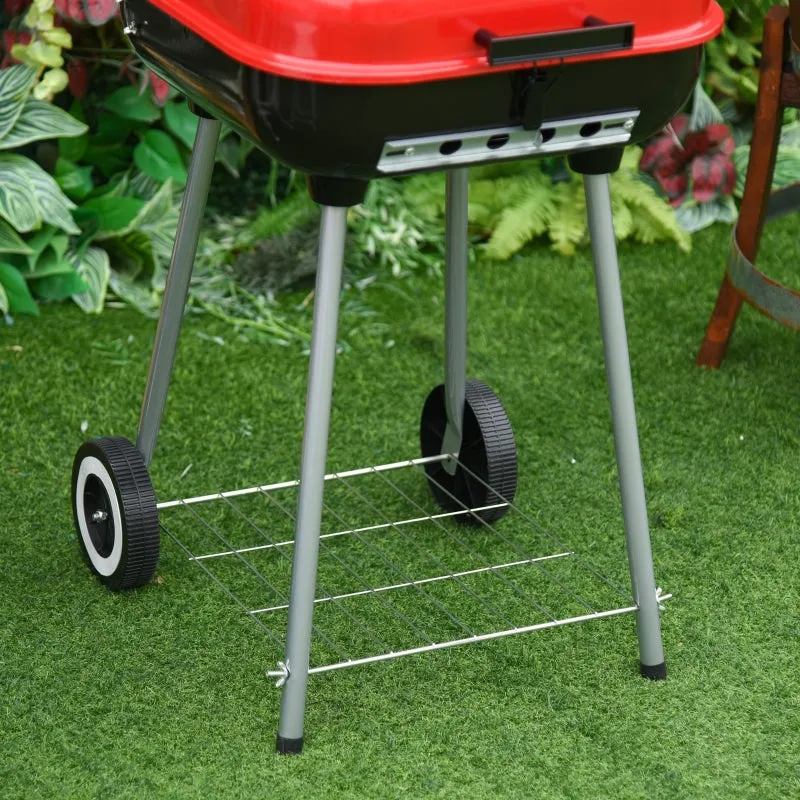 Rootz Charcoal Grill Trolley - Kettle Grill - BBQ Grill - Heat-Resistant Metal - Adjustable Ventilation - Mobile Wheels - 48cm x 52.5cm x 79.5cm