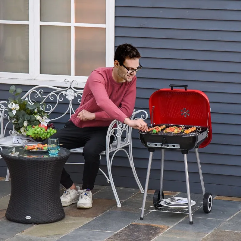 Rootz Charcoal Grill Trolley - Kettle Grill - BBQ Grill - Heat-Resistant Metal - Adjustable Ventilation - Mobile Wheels - 48cm x 52.5cm x 79.5cm