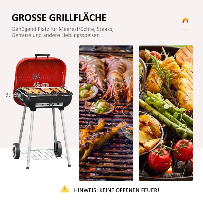 Rootz Charcoal Grill Trolley - Kettle Grill - BBQ Grill - Heat-Resistant Metal - Adjustable Ventilation - Mobile Wheels - 48cm x 52.5cm x 79.5cm