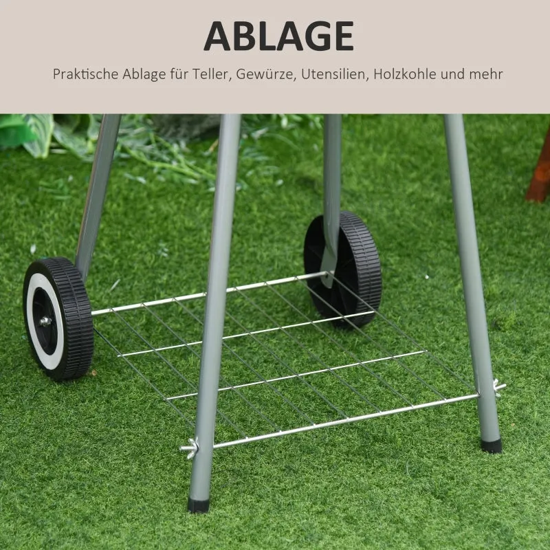 Rootz Charcoal Grill Trolley - Kettle Grill - BBQ Grill - Heat-Resistant Metal - Adjustable Ventilation - Mobile Wheels - 48cm x 52.5cm x 79.5cm