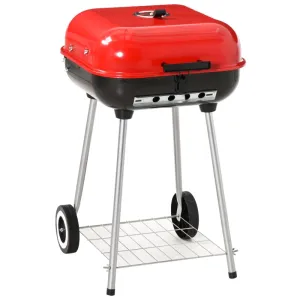 Rootz Charcoal Grill Trolley - Kettle Grill - BBQ Grill - Heat-Resistant Metal - Adjustable Ventilation - Mobile Wheels - 48cm x 52.5cm x 79.5cm