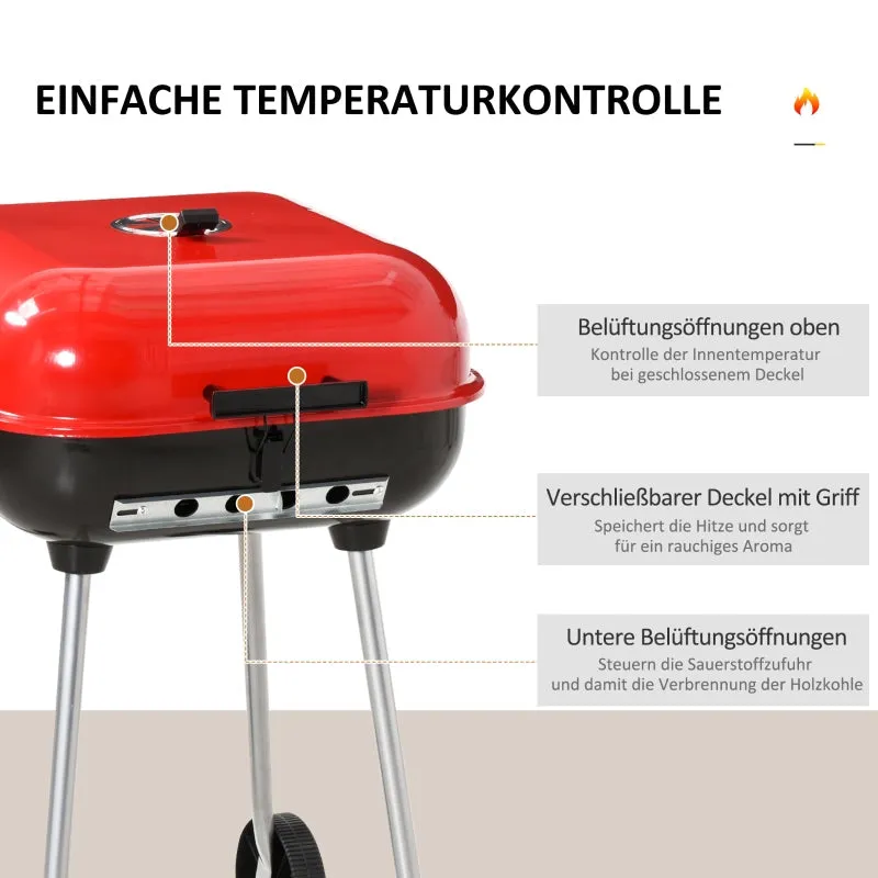 Rootz Charcoal Grill Trolley - Kettle Grill - BBQ Grill - Heat-Resistant Metal - Adjustable Ventilation - Mobile Wheels - 48cm x 52.5cm x 79.5cm
