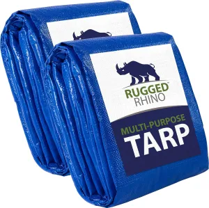 Rugged Rhino All Weather 100% Waterproof Heavy Duty Tarp, 2 Pack, 5 Mil UV Temperature Resistant Tarps, High Durability Multipurpose Cover, for Home Outdoor Patio Winter Leaf Camping, 8x10 Blue