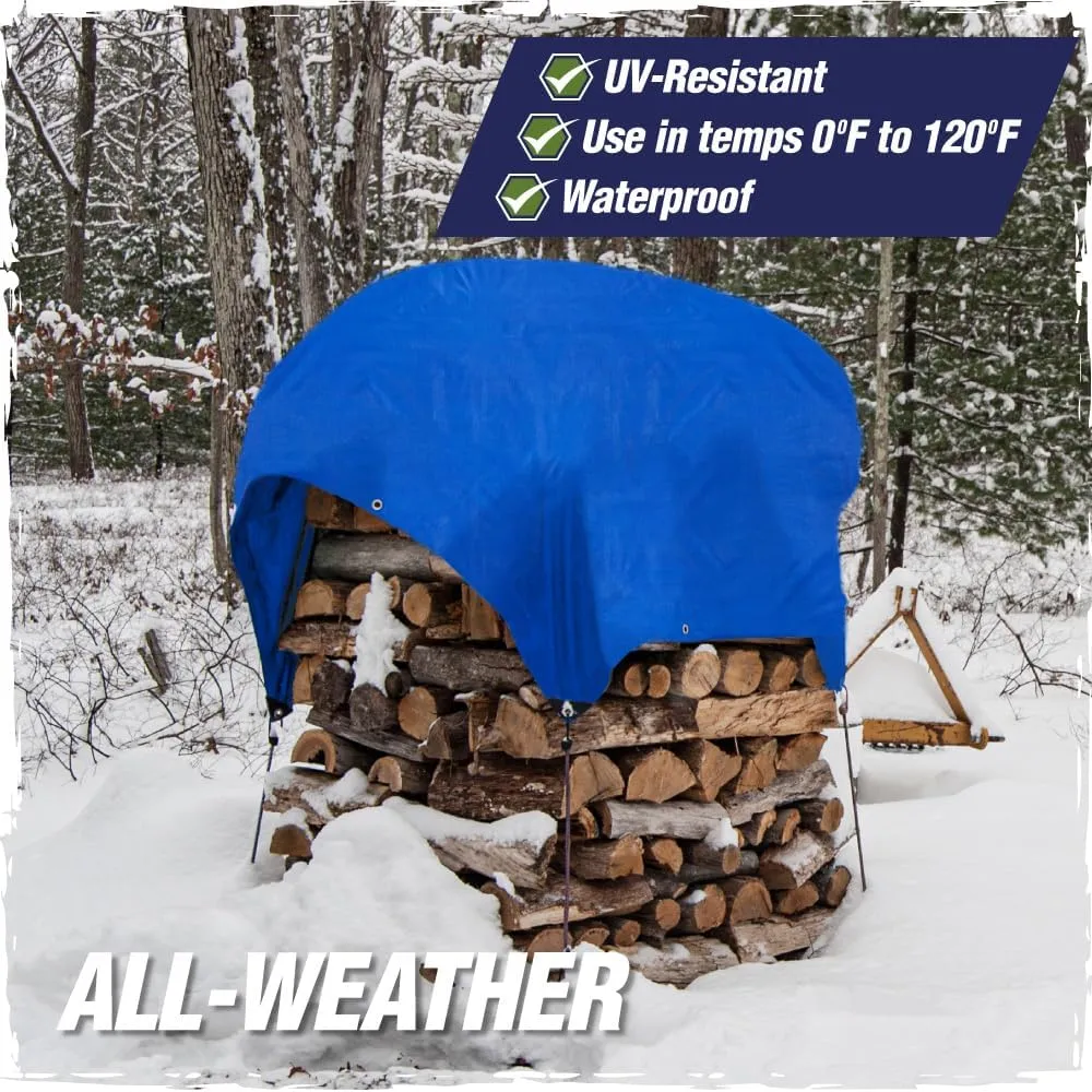 Rugged Rhino All Weather 100% Waterproof Heavy Duty Tarp, 2 Pack, 5 Mil UV Temperature Resistant Tarps, High Durability Multipurpose Cover, for Home Outdoor Patio Winter Leaf Camping, 8x10 Blue