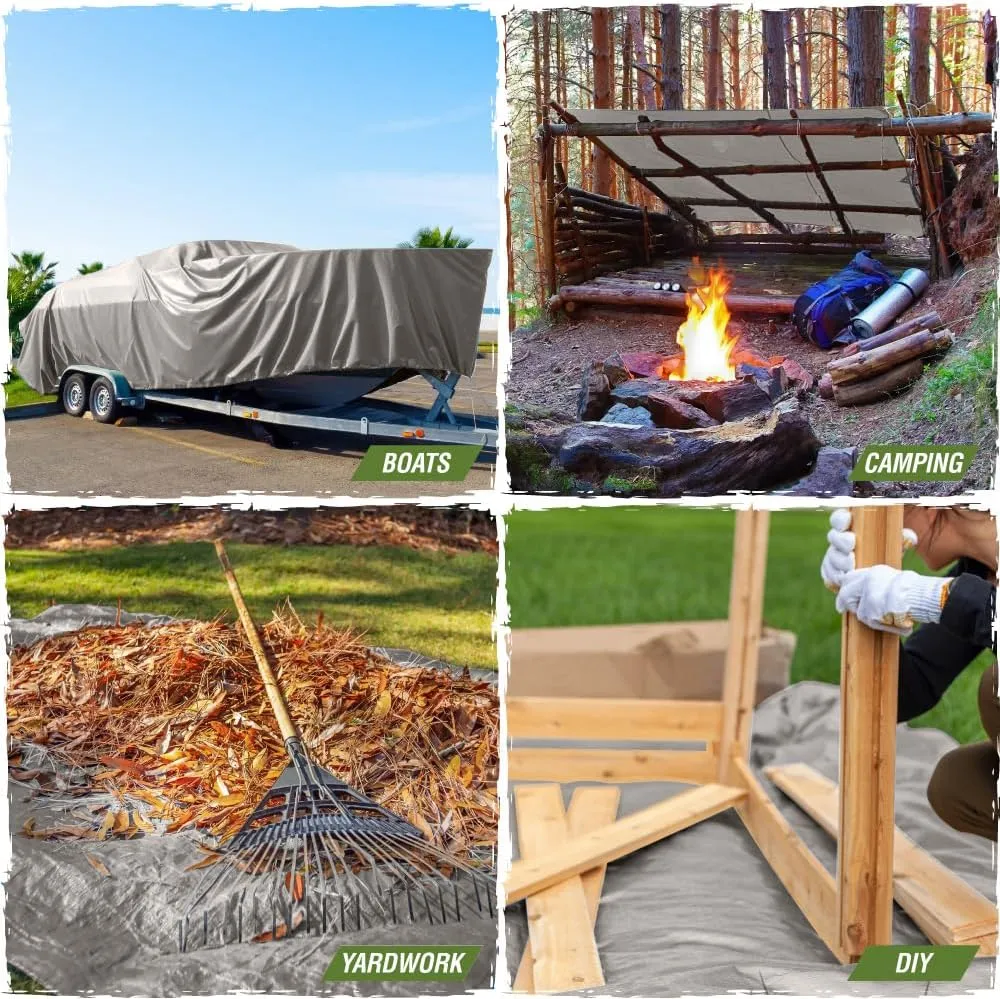 Rugged Rhino All Weather 100% Waterproof Heavy Duty Tarp, 5 Mil UV Temperature Resistant Tarps, High Durability Multipurpose Cover, for Home Outdoor Patio Winter Leaf Camping, 10x10 1 Pack Silver