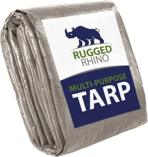 Rugged Rhino All Weather 100% Waterproof Heavy Duty Tarp, 5 Mil UV Temperature Resistant Tarps, High Durability Multipurpose Cover, for Home Outdoor Patio Winter Leaf Camping, 10x10 1 Pack Silver