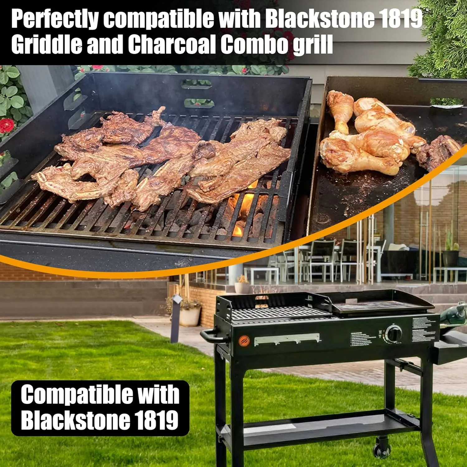 SafBbcue Grill Grate for Blackstone 1819 Griddle & Charcoal Combo Cast Iron Replacement Grate – Durable, Easy to Use Outdoor Cooking Accessory
