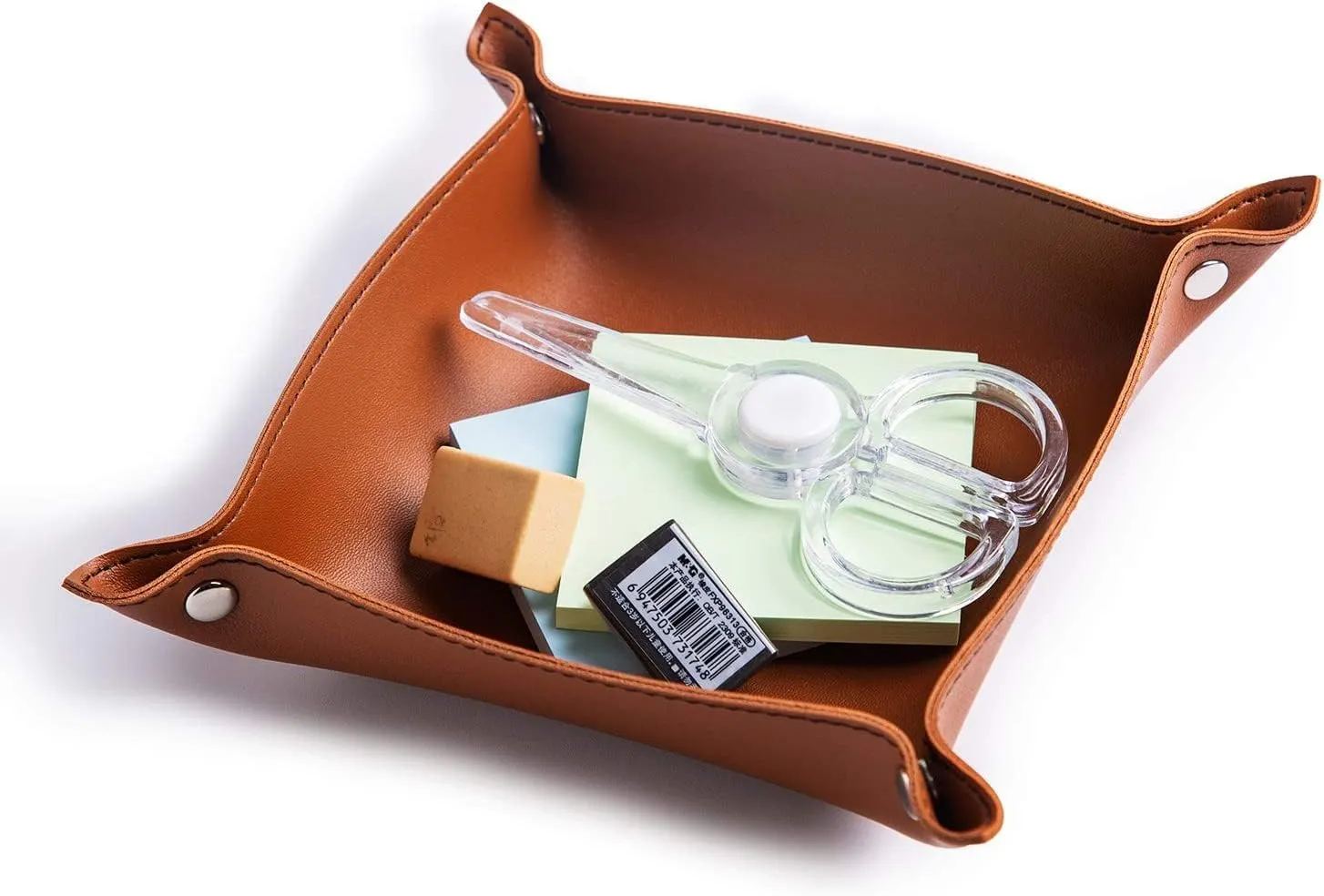 SANQIANWAN Leather Jewelry Valet Tray for Women and Man, Portable Entryway Table Tray Bedside Nightstand Desk Tray Small Catchall Travel Dish Plate for Key,Wallet,Watch,Coin (4PCs Brown-B)