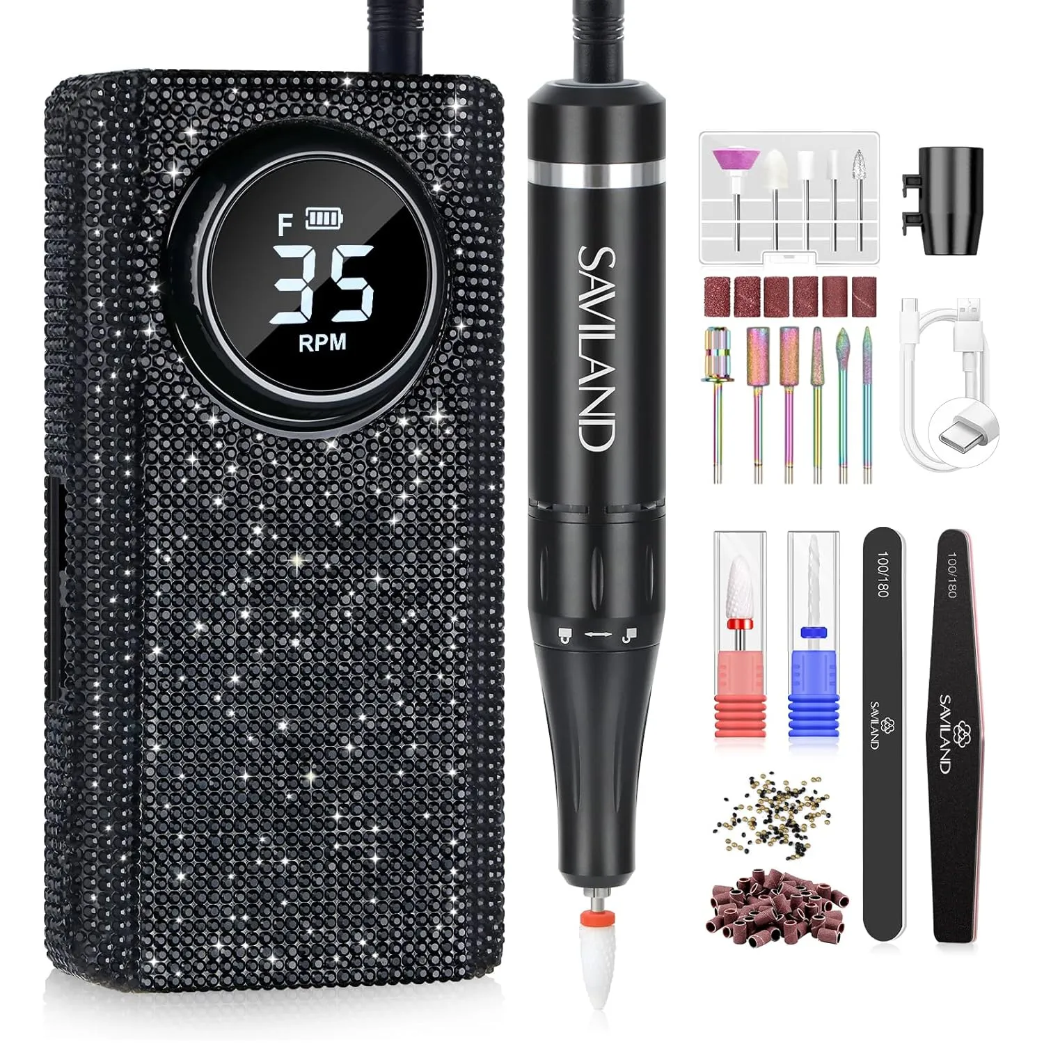 SAVILAND Professional Electric Nail Drill for Acrylic Nails : 35000RPM 2025 Portable Nail File Faster Removal Acrylic Nails & Large Battery Capacity for Nail Art, Pedicure Manicure Home Nail Salon