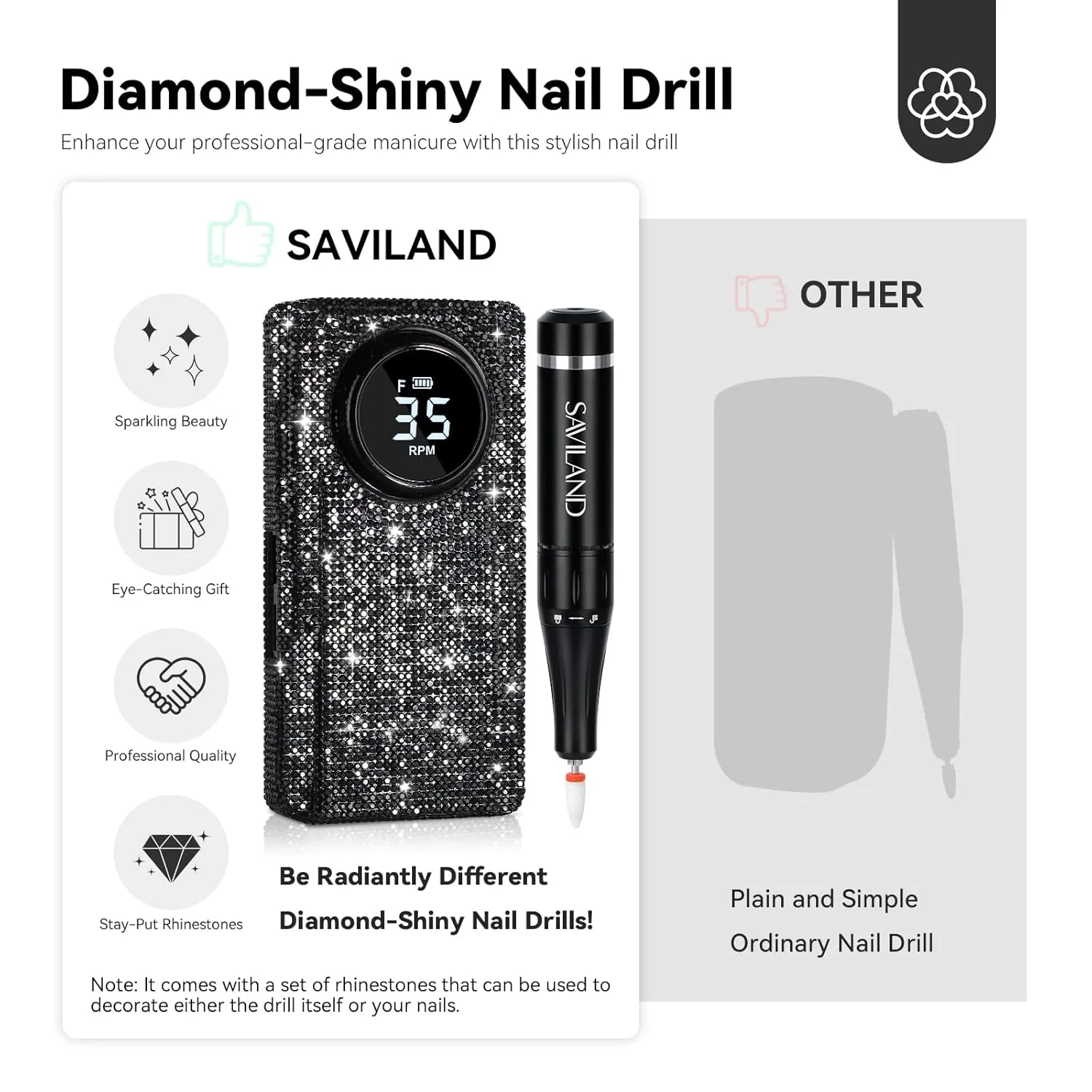 SAVILAND Professional Electric Nail Drill for Acrylic Nails : 35000RPM 2025 Portable Nail File Faster Removal Acrylic Nails & Large Battery Capacity for Nail Art, Pedicure Manicure Home Nail Salon
