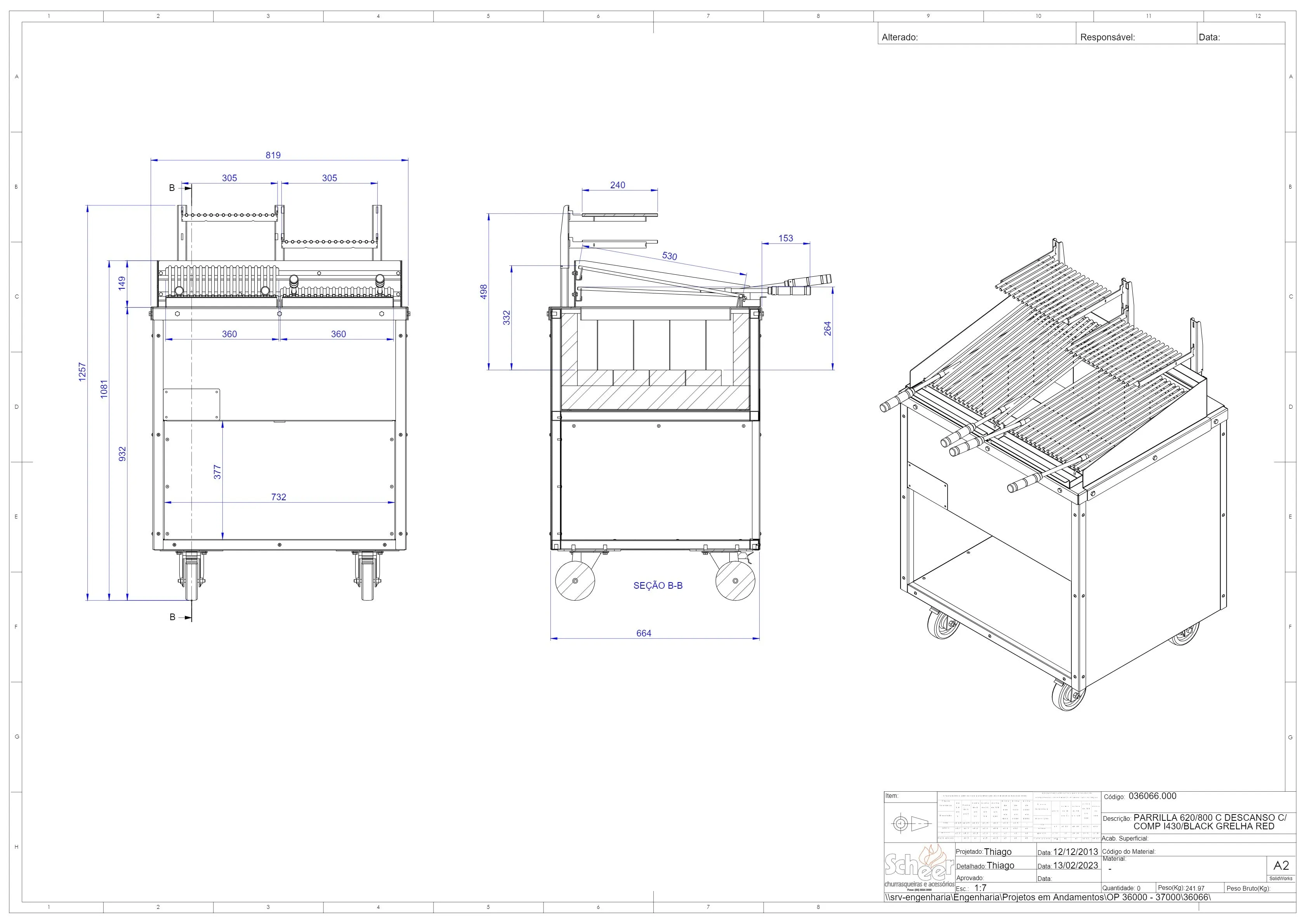 Scheer Proline Parrilla 620 - 800mm 2 Section Charcoal/Wood Grill