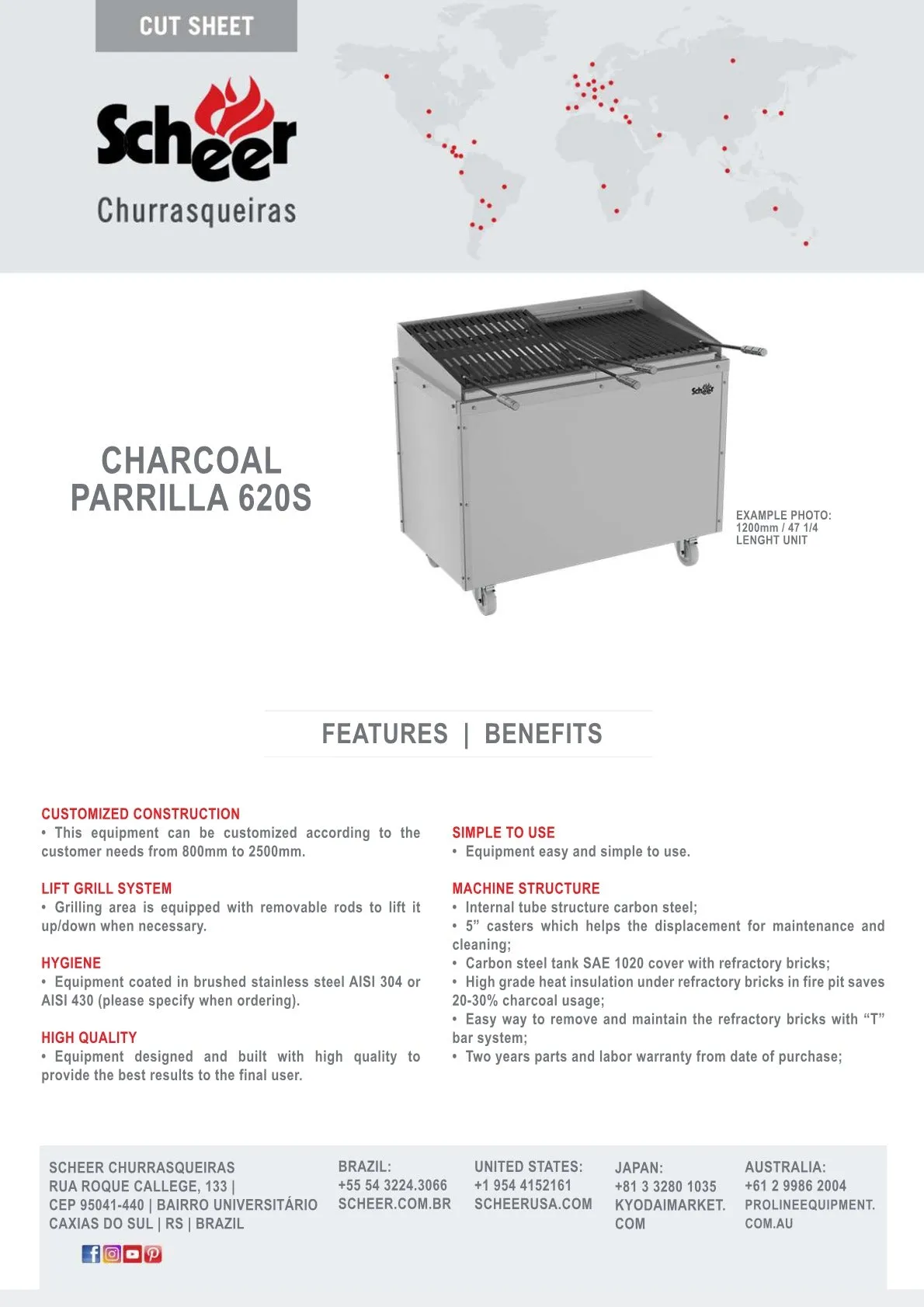 Scheer Proline Parrilla 620 - 800mm 2 Section Charcoal/Wood Grill