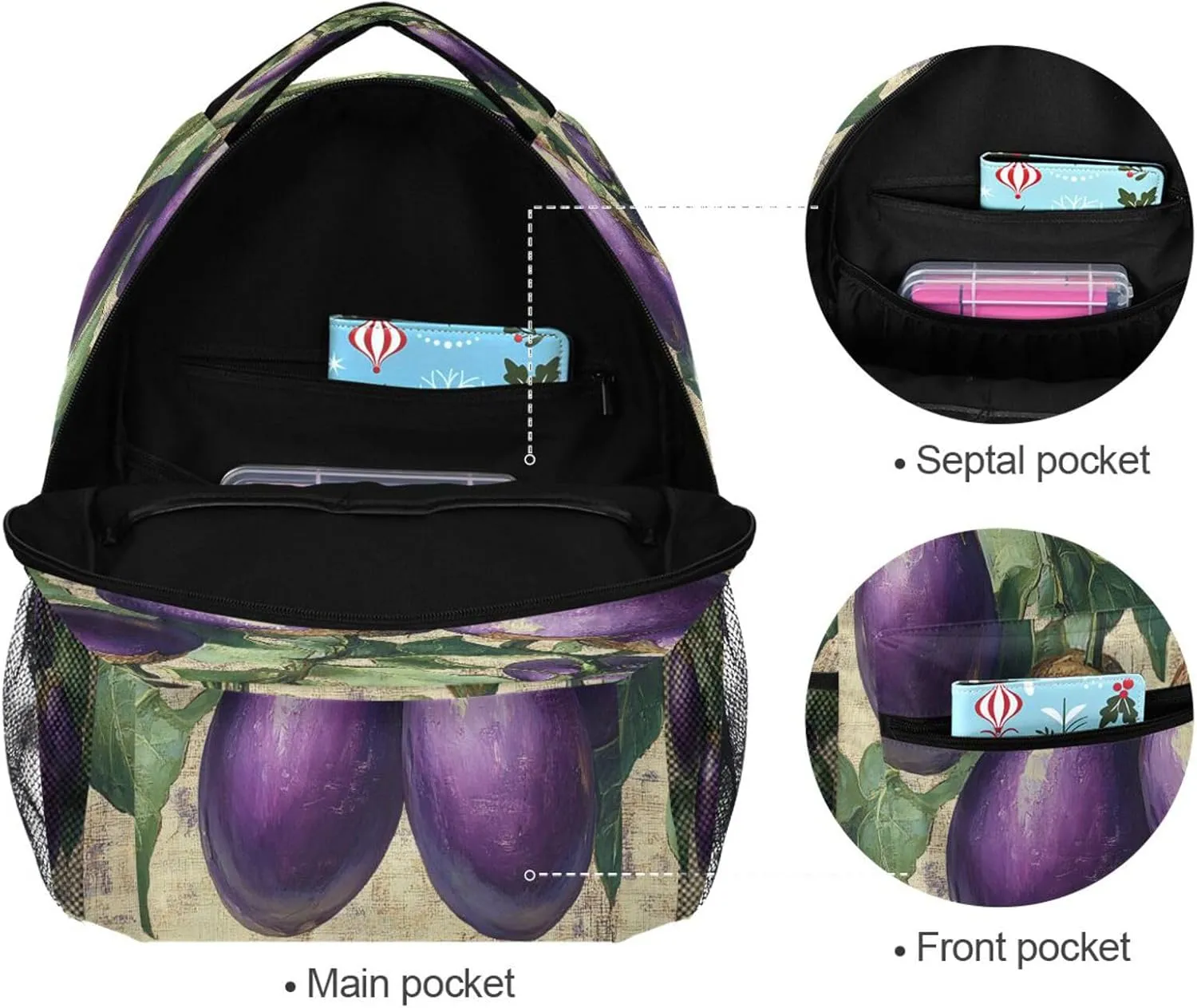 School Backpack for Men and Women Fashion School Bag with Chest Strap for Business Work College Travel Trip Eggplant Danish Style