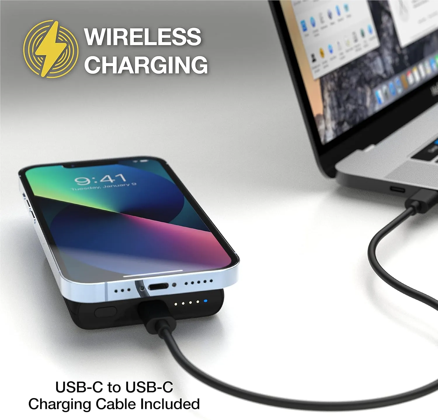 Scosche PBQ5MS GoBat Fast Wireless Charging Power Bank, 5,000 mAh, Portable Charging Bank with USB-C Port, Compatible with Magsafe and USB-C Devices, Black