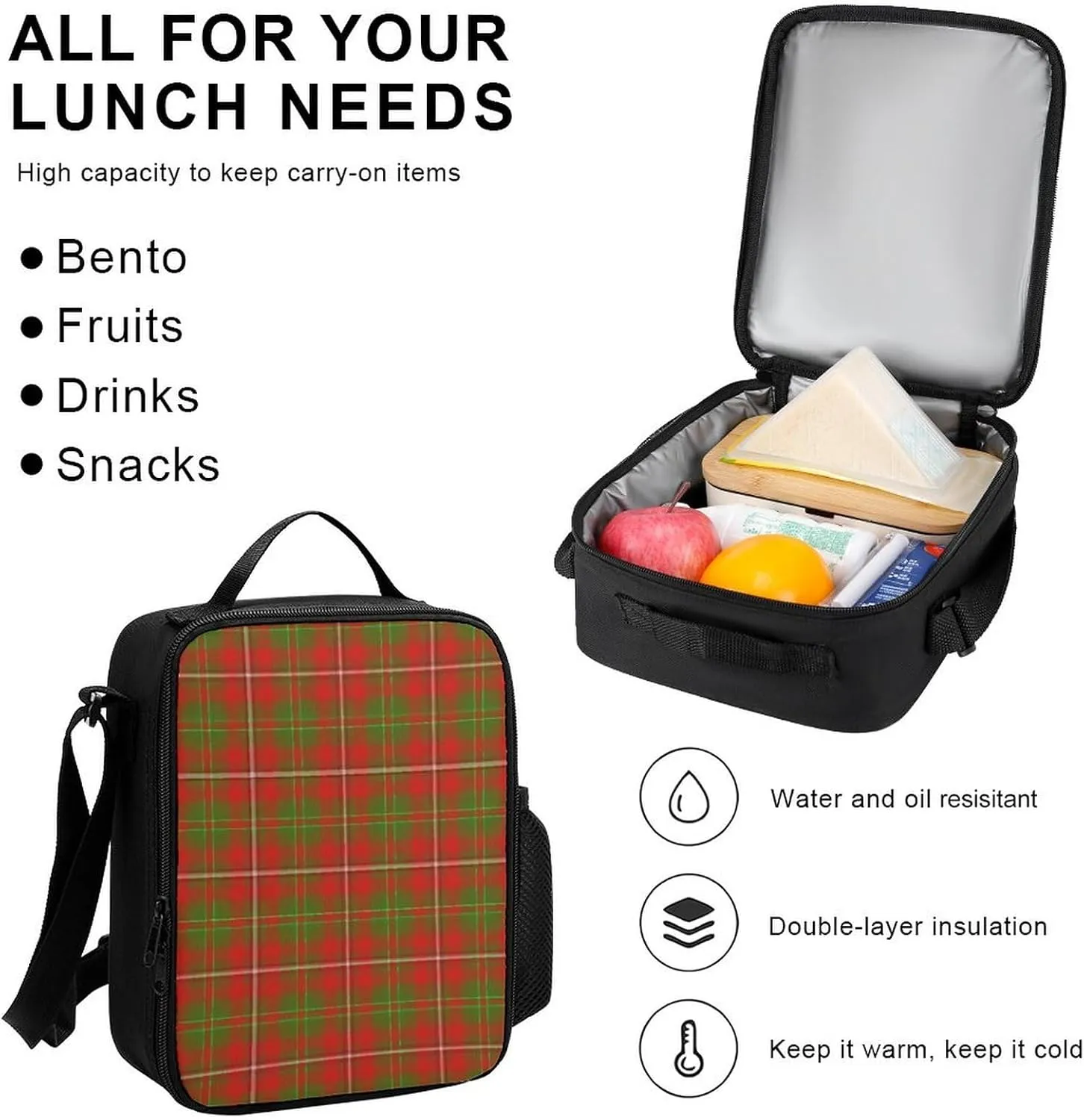 Scottish Clan Hay Tartan Plaid Lightweight Pocket Backpack Crossbody Lunch Bag Set Unisex