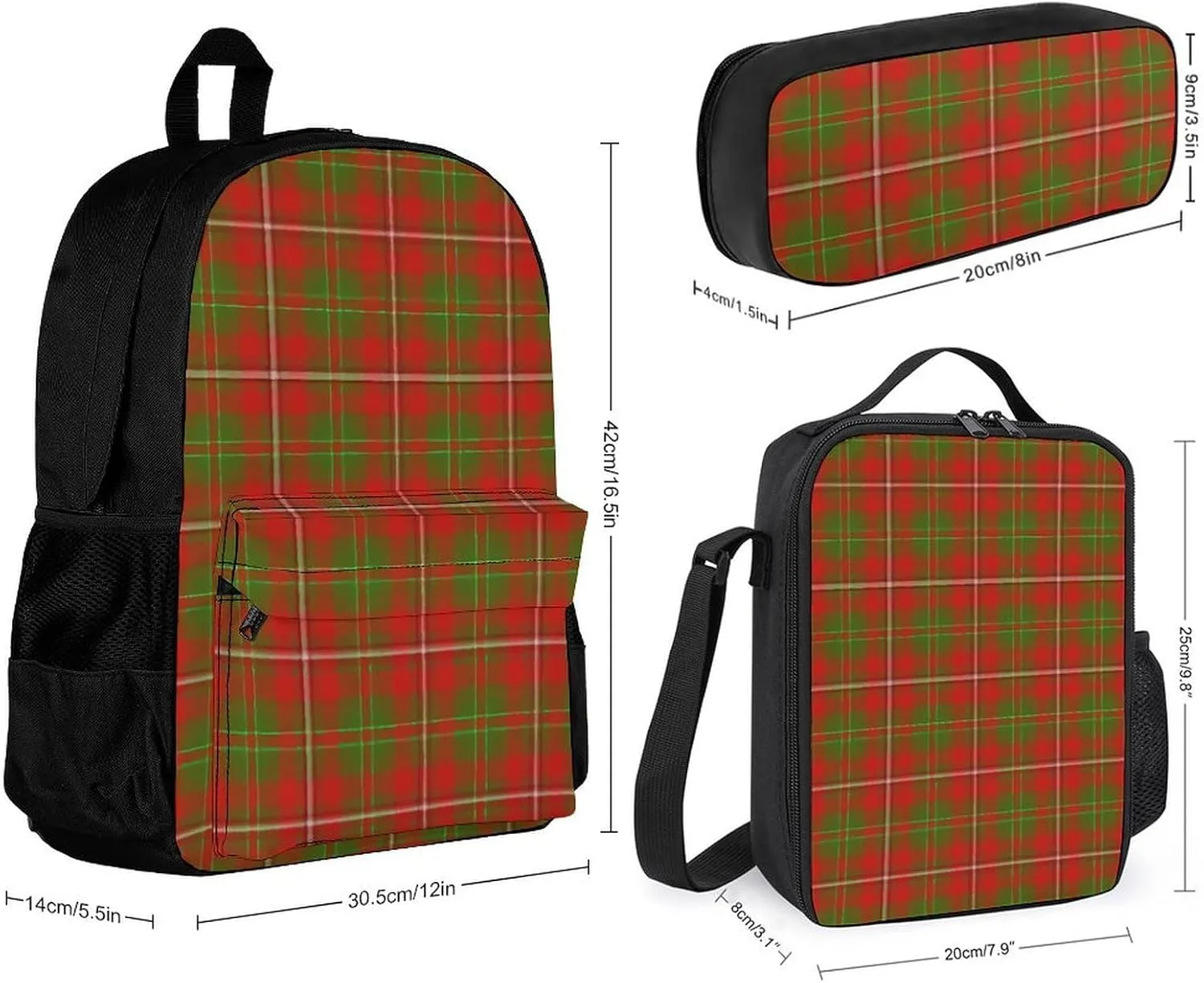 Scottish Clan Hay Tartan Plaid Lightweight Pocket Backpack Crossbody Lunch Bag Set Unisex