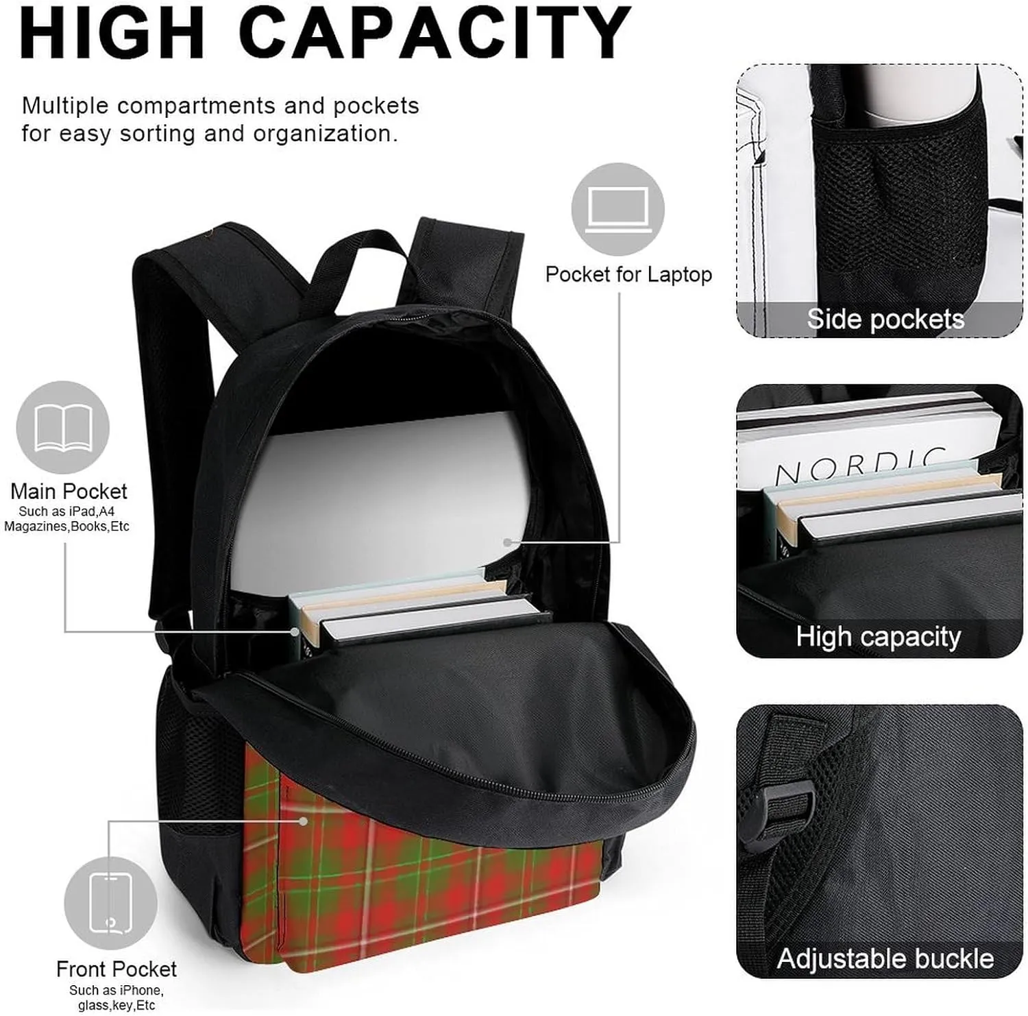 Scottish Clan Hay Tartan Plaid Lightweight Pocket Backpack Crossbody Lunch Bag Set Unisex