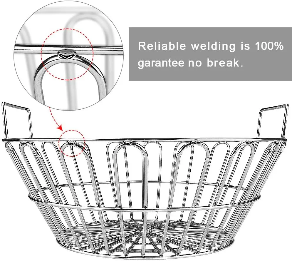 SELEWARE Stainless Steel 304 Charcoal Basket Lump Charcoal Ash Basket, 14'' Grill Baskets for Classic Joe Large Big Green Egg, Primo Kamado