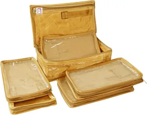 Set of 4 Satin Makeup Pouches Cosmetic Necklace Earrings Vanity Jewellery Organizer For Women's (Golden)
