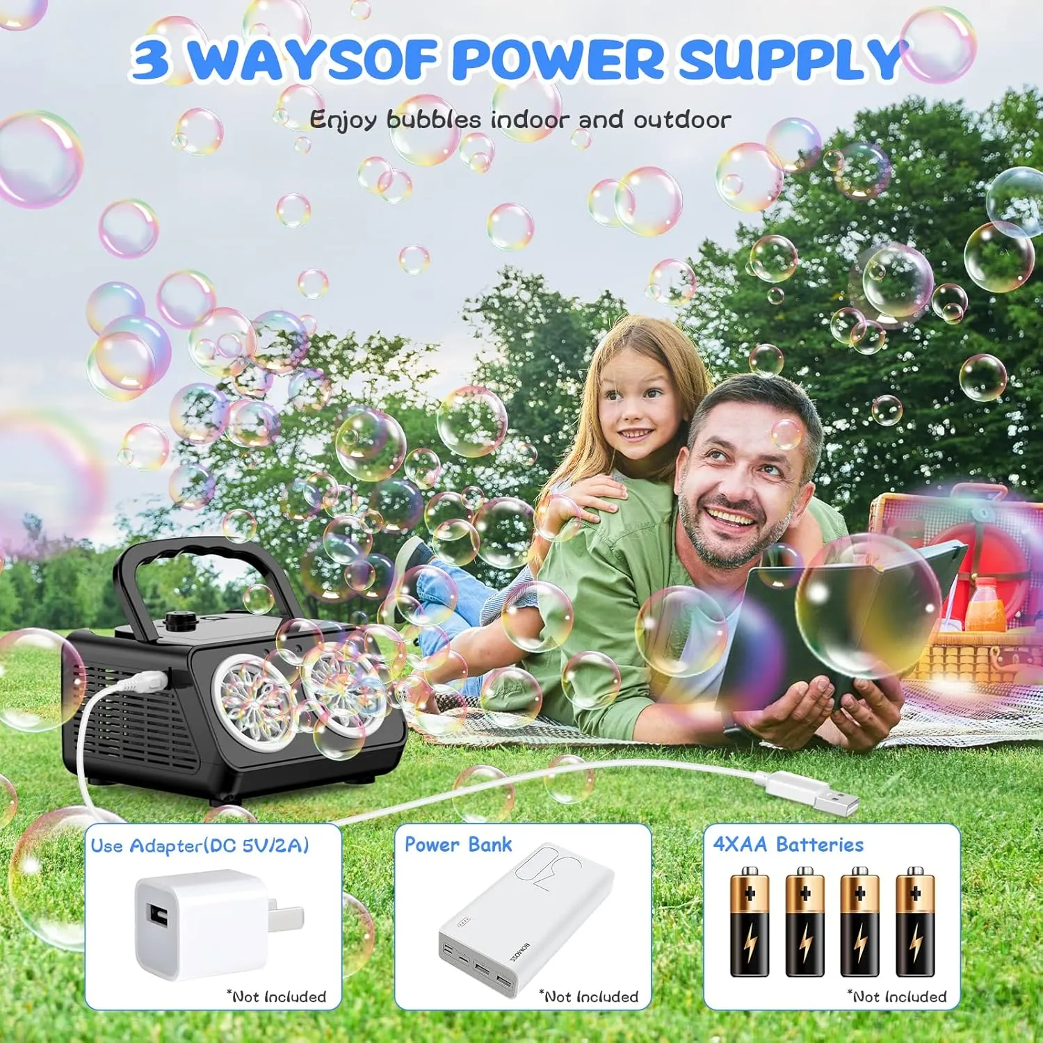 SHCKE Automatic Bubble Machine Upgrade Bubble Blower with 2 Fans,Plug in or Battery Operated Portable Bubble Maker,20000  Bubbles Per Minute Bubbles for Outdoor Wedding Birthday Party