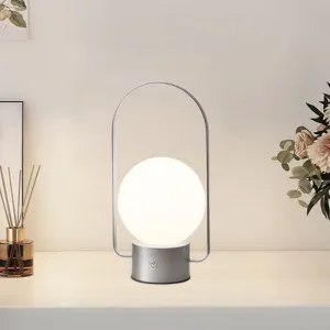 Silver Portable Rechargeable LED Lantern Lamp - Touch Control 3-Color Dimmable Desk Light