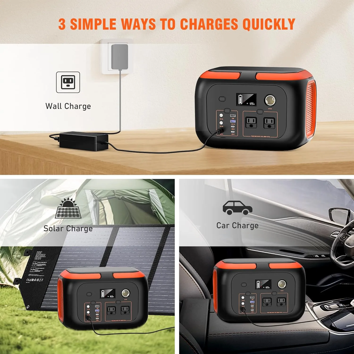SinKeu Portable Power Station 600W, 296Wh/80000mAh Backup Lithium Battery Pack Bank, 110V Pure Sine Wave AC Outlet Solar Generator for Camping Emergency RV Outdoor Hurricane Supplies