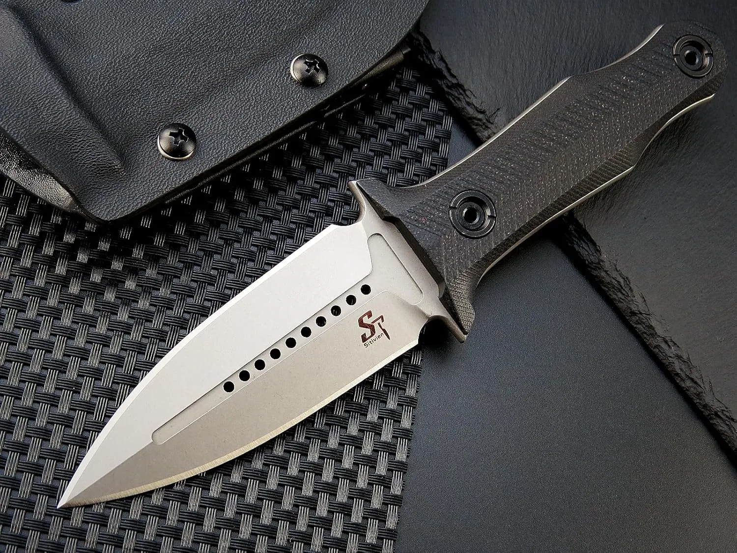 Sitivien ST13 Fixed Blade Knife K110 Stonewashed Steel Blade G10 Handle Full Tang Survival Knife for Outdoor EDC Camping Hunting Fishing(Silver)