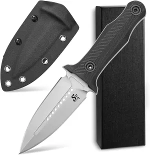 Sitivien ST13 Fixed Blade Knife K110 Stonewashed Steel Blade G10 Handle Full Tang Survival Knife for Outdoor EDC Camping Hunting Fishing(Silver)