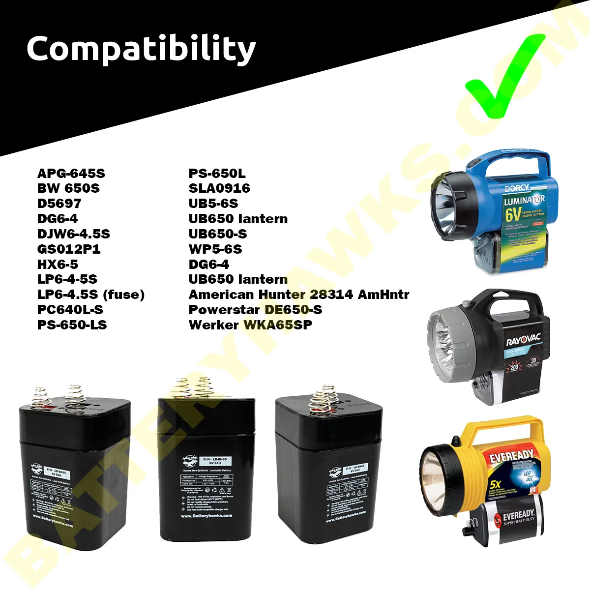 SLA-6V5-SPRING APG-645S BW D5697 DG6-4 DJW6-4.5S GS012P1 6V 5AH Battery