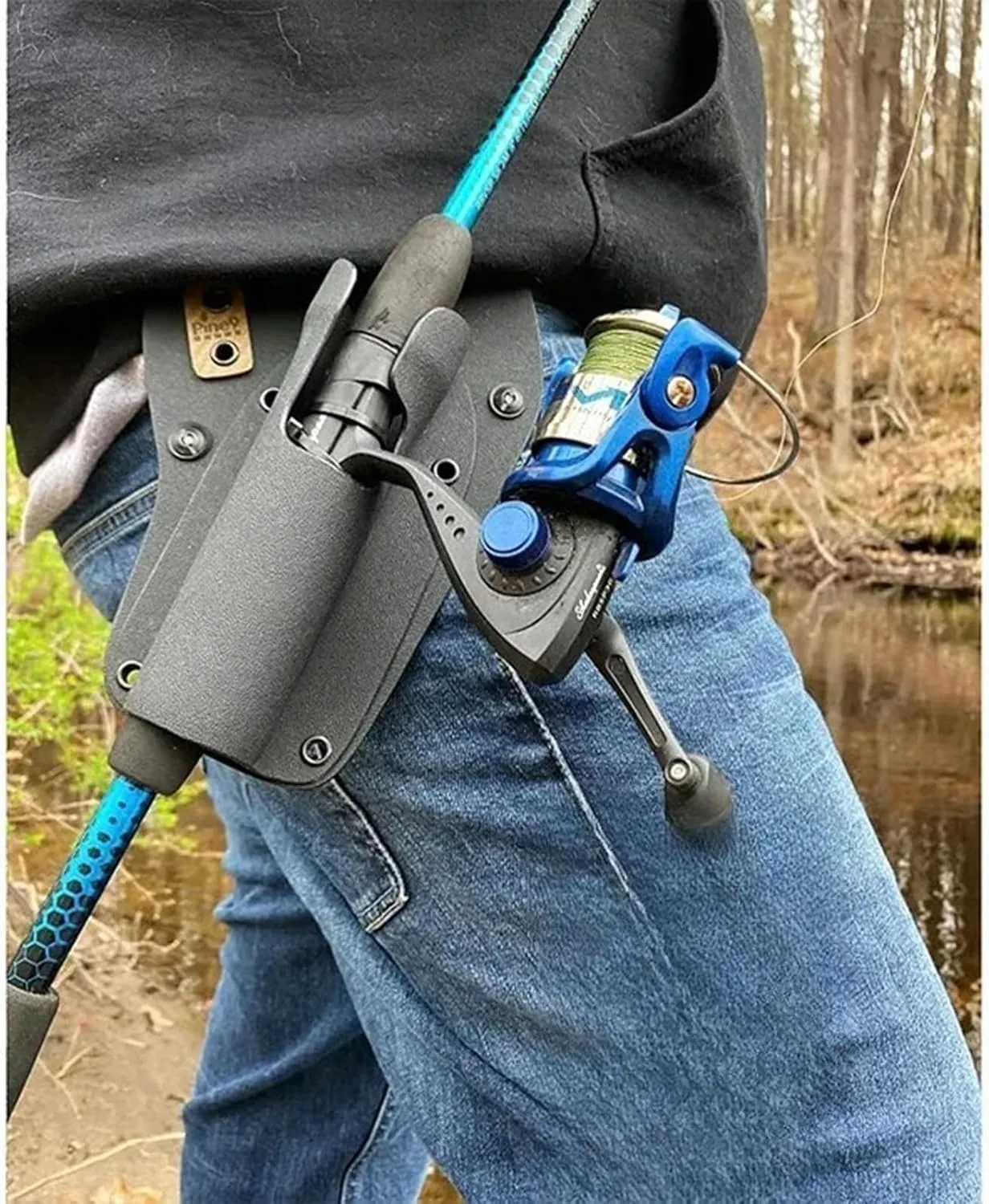 Slide-in Fishing Rod Hip Holsters,Portable Hands-Free Rod Holder for Wading, Surf, Fly & Bank Fishing(Black)